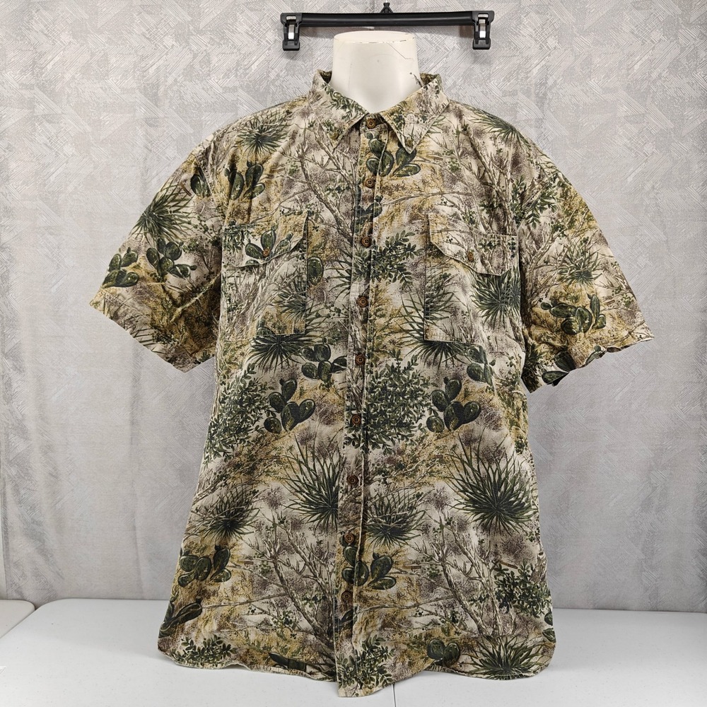 Game Guard Shirt Mens 3XL Tan Camo Ripstop Button Short Sleeve Hunting Outdoors